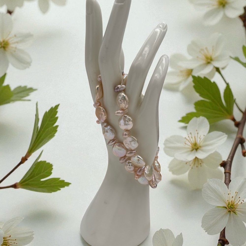 Vintage Pink and Ivory Coin and Baroque Pearl Necklace